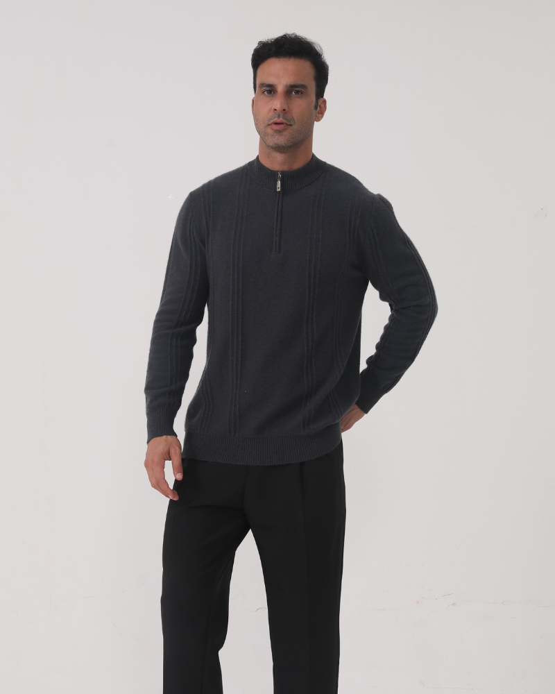 Savile™ | 100% Cashmere Zip Dark Gray