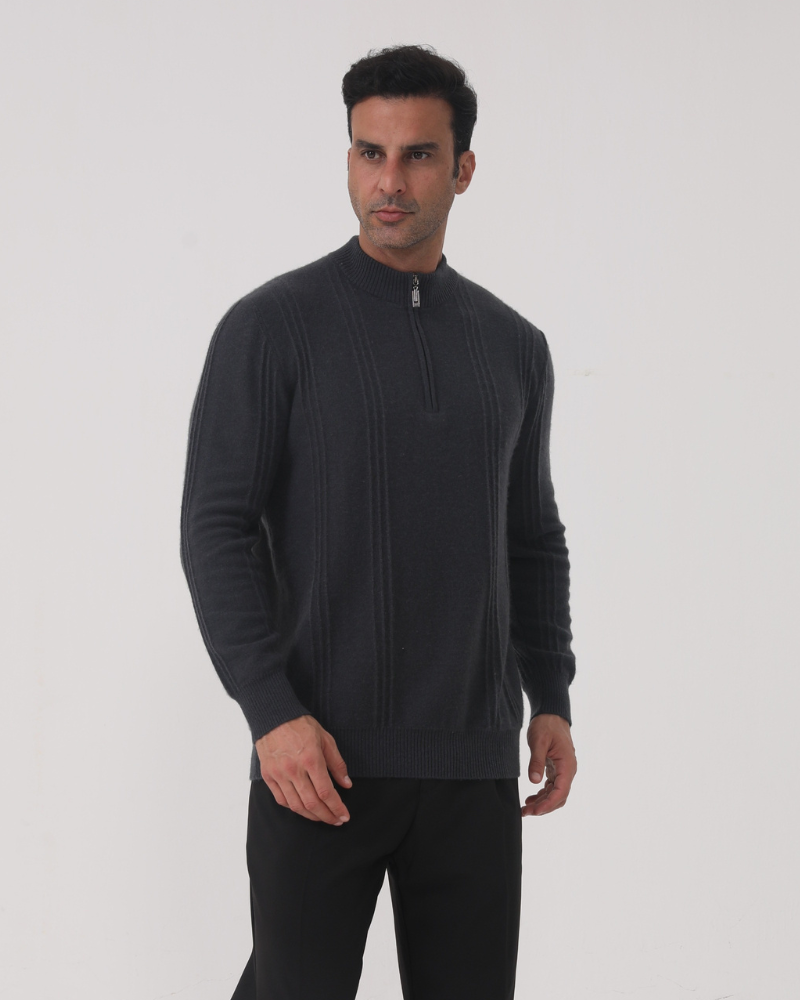 Savile™ | 100% Cashmere Zip Dark Gray