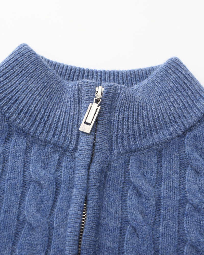 Savile™ | 100% Cashmere Zip Blue