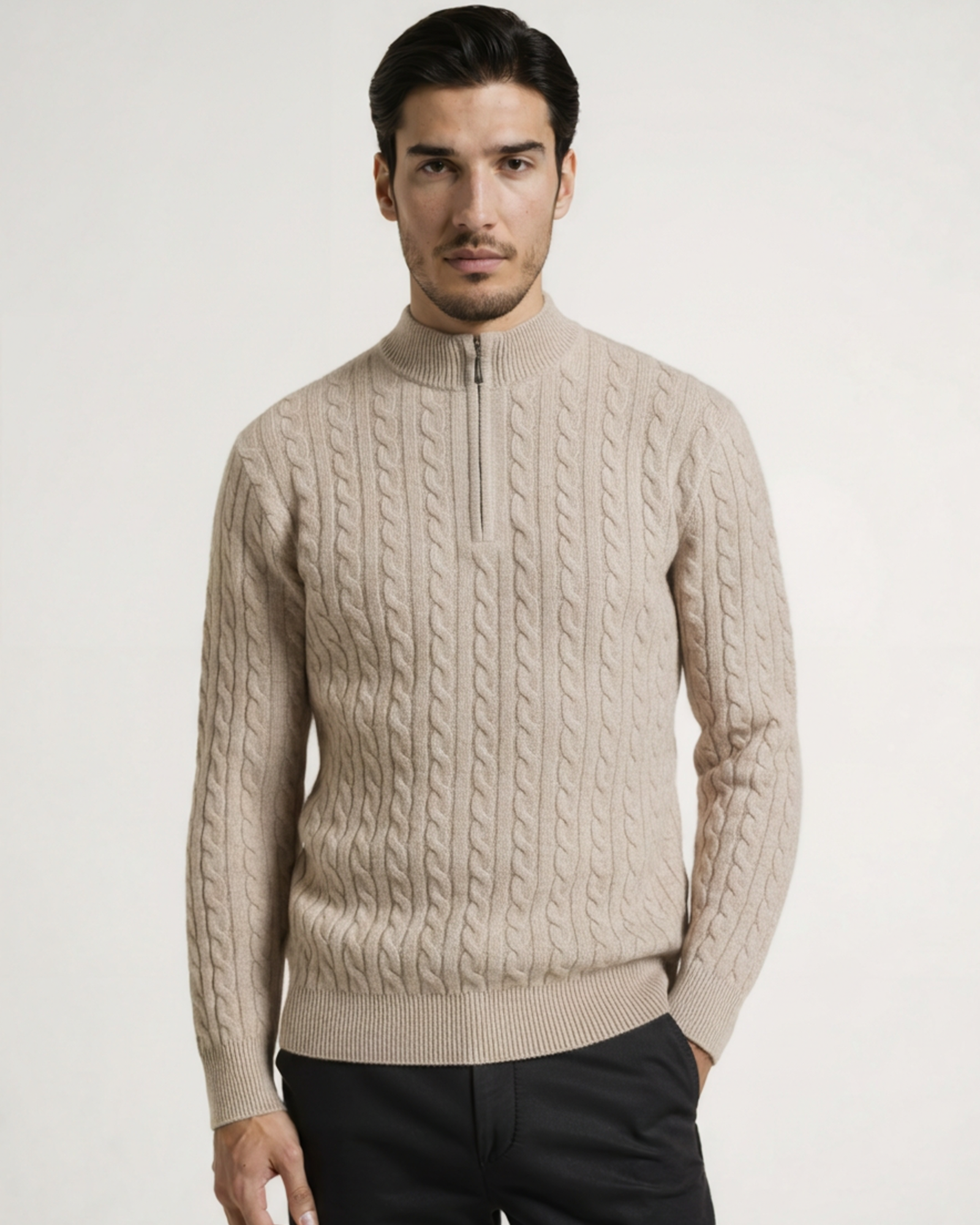 Savile™ | 100% Cashmere Zip Beige