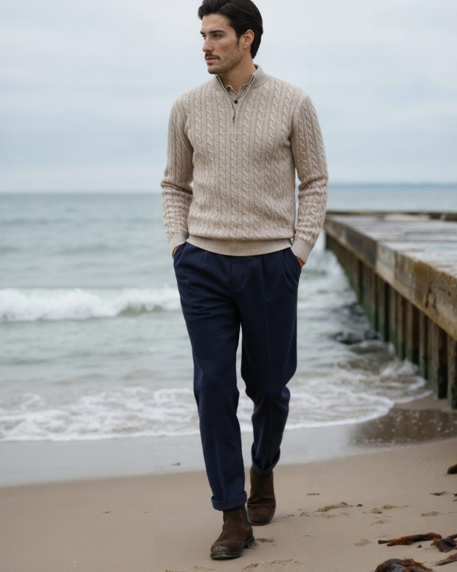 Savile™ | 100% Cashmere Zip Beige